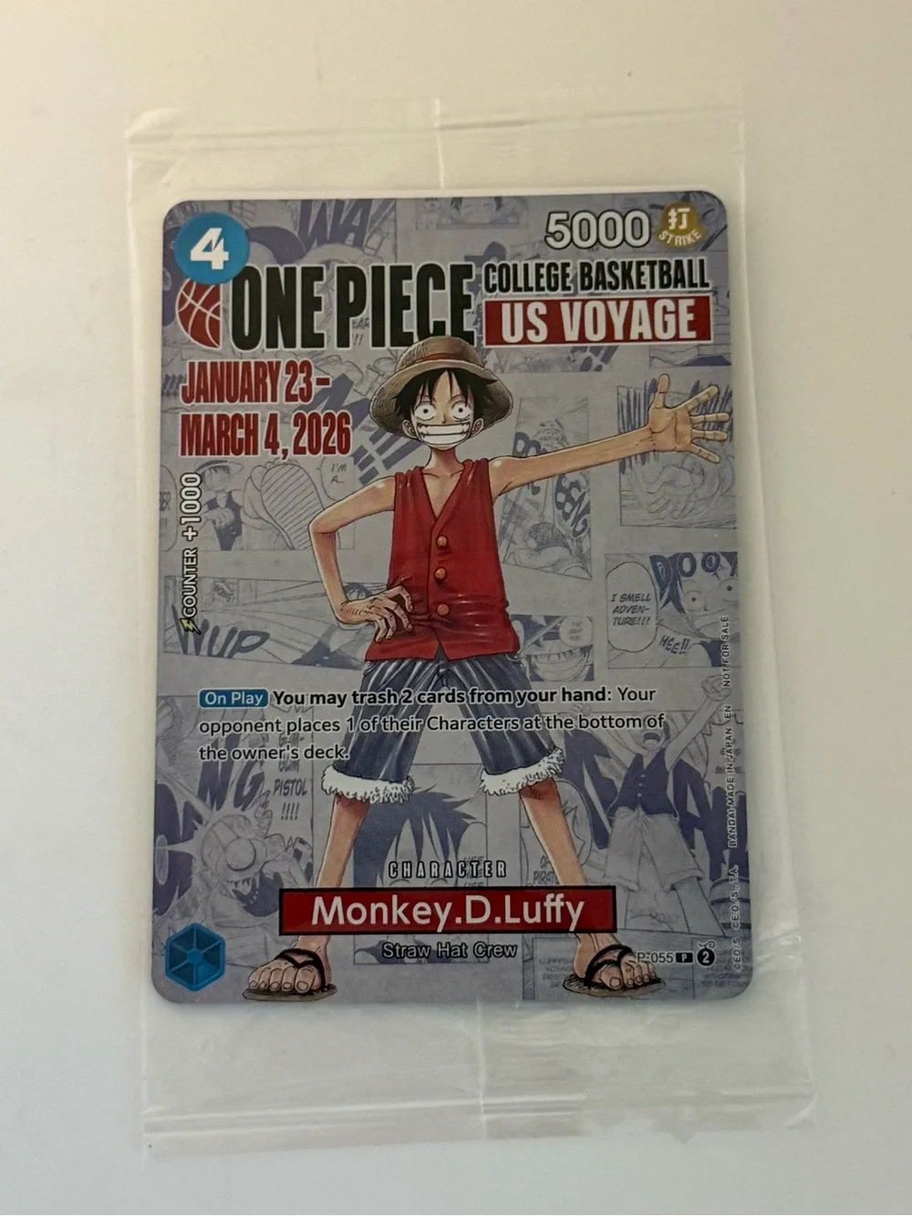 One Piece Promotion Card P-055 Monkey.D.Luffy(055) College Basketball US Voyage